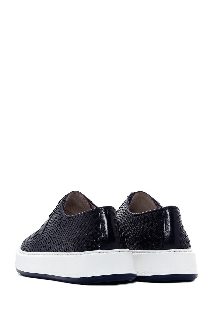 Men's Navy Blue Lace-Up Knitted Leather Casual Shoes