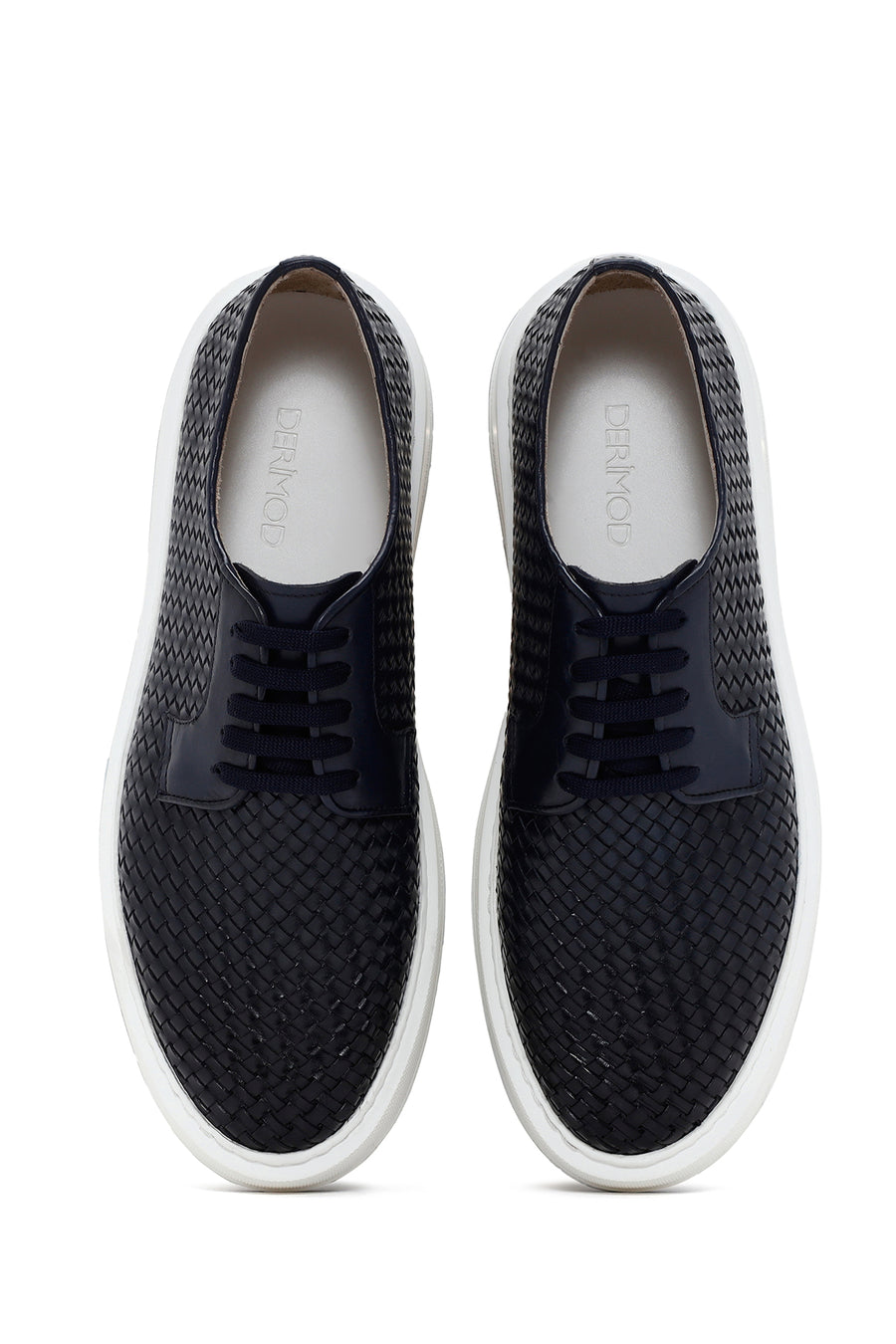 Men's Navy Blue Lace-Up Knitted Leather Casual Shoes