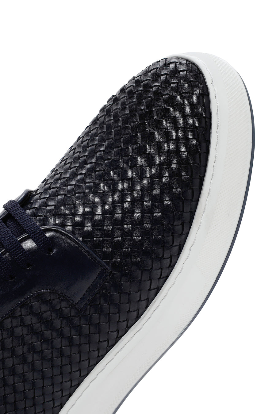 Men's Navy Blue Lace-Up Knitted Leather Casual Shoes