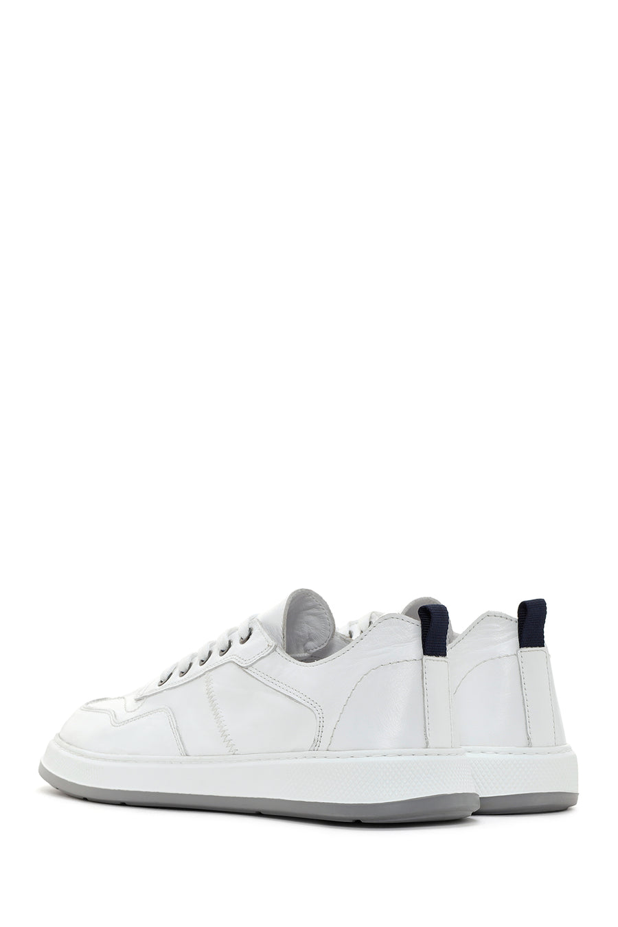 Erkek Beyaz Bağcıklı Deri Sneaker