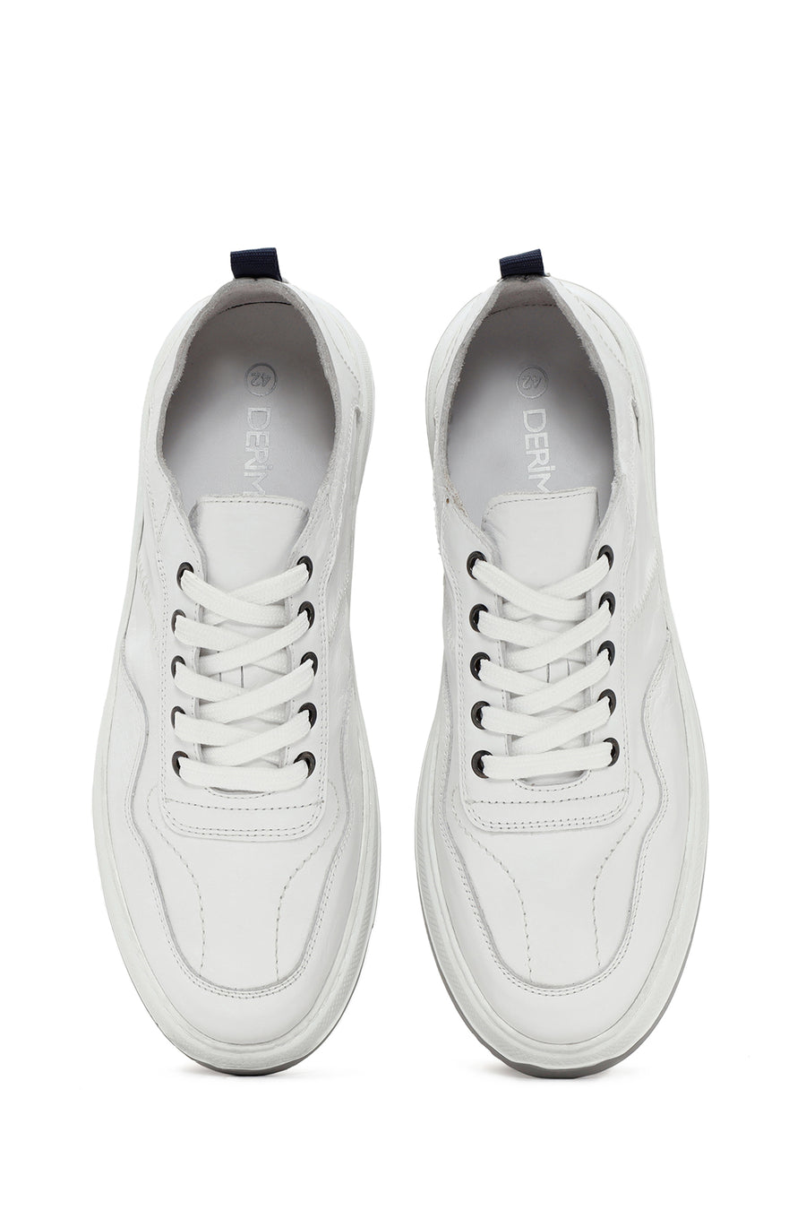 Erkek Beyaz Bağcıklı Deri Sneaker