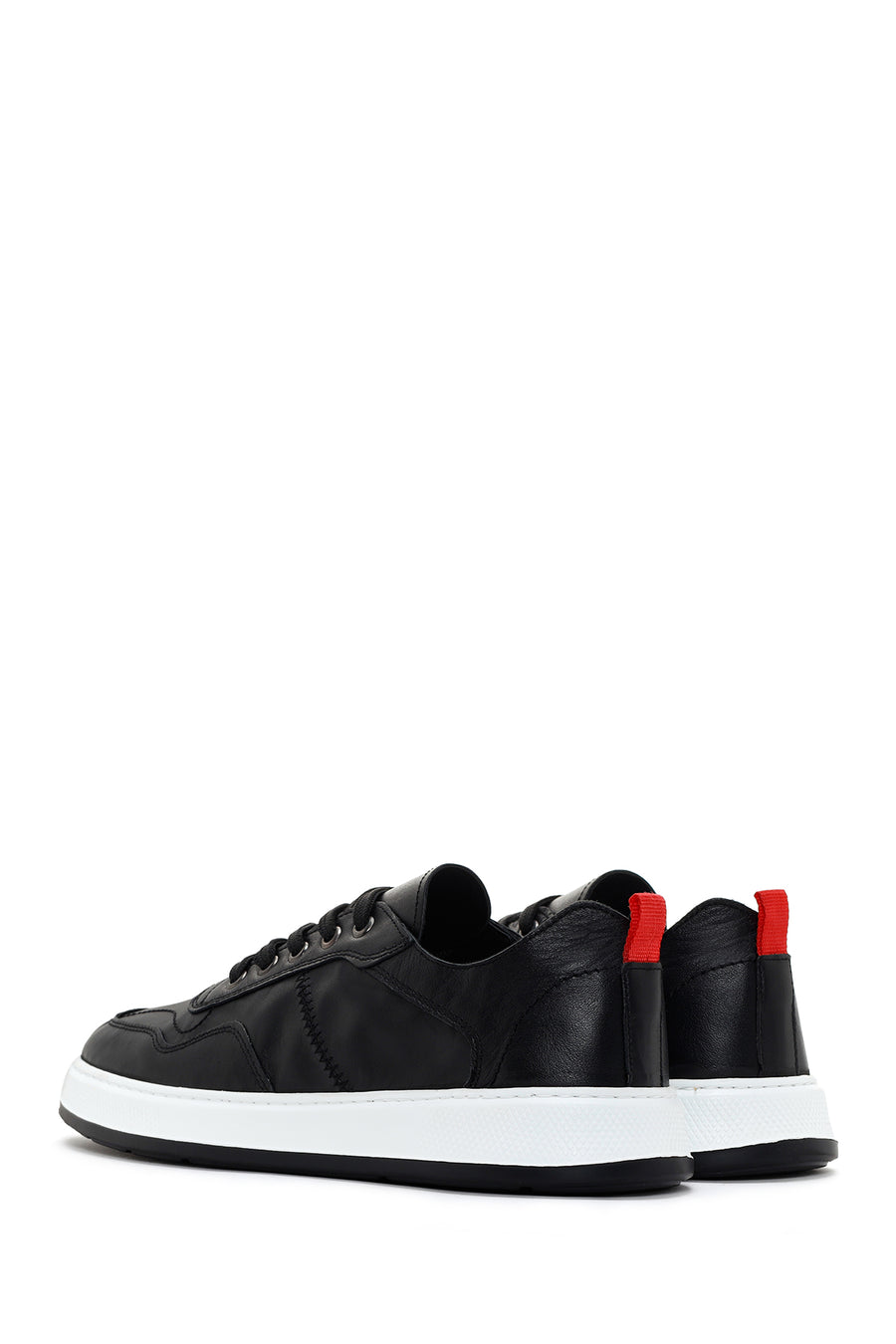 Erkek Siyah Bağcıklı Deri Sneaker