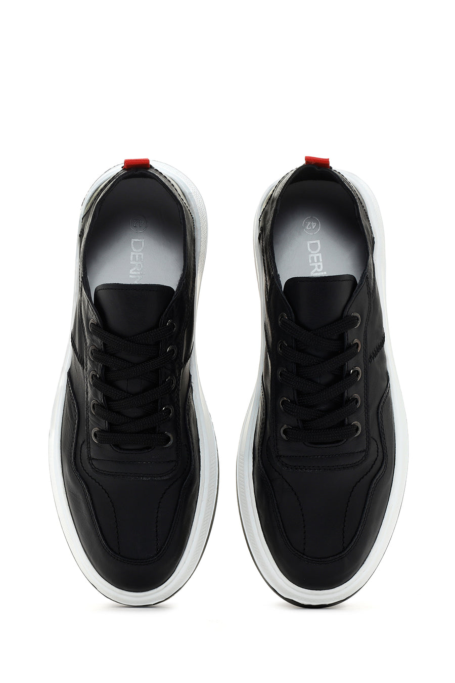 Erkek Siyah Bağcıklı Deri Sneaker