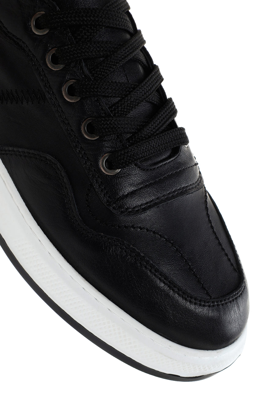 Erkek Siyah Bağcıklı Deri Sneaker