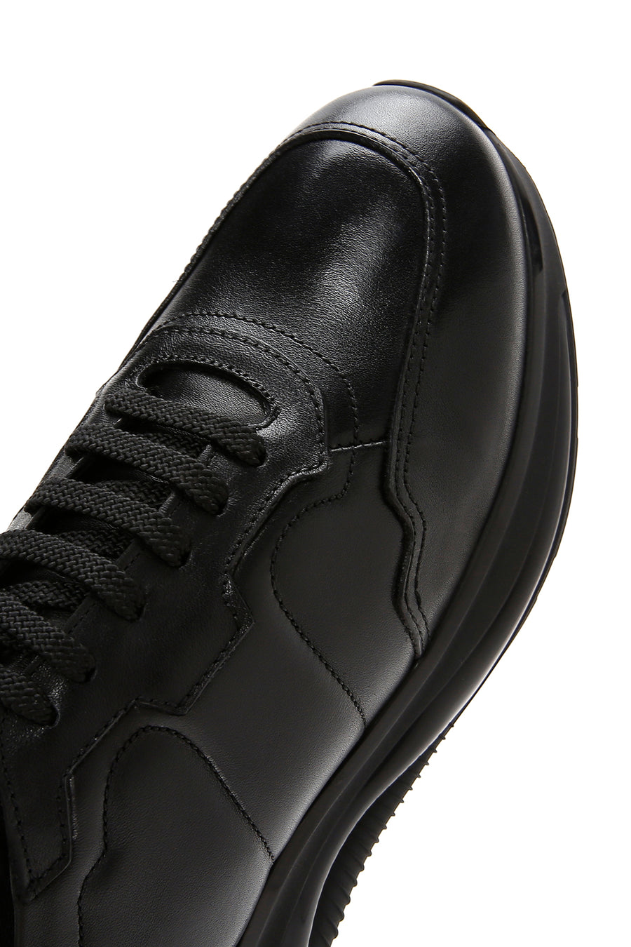 Erkek Siyah Bağcıklı Kalın Tabanlı Deri Casual Sneaker