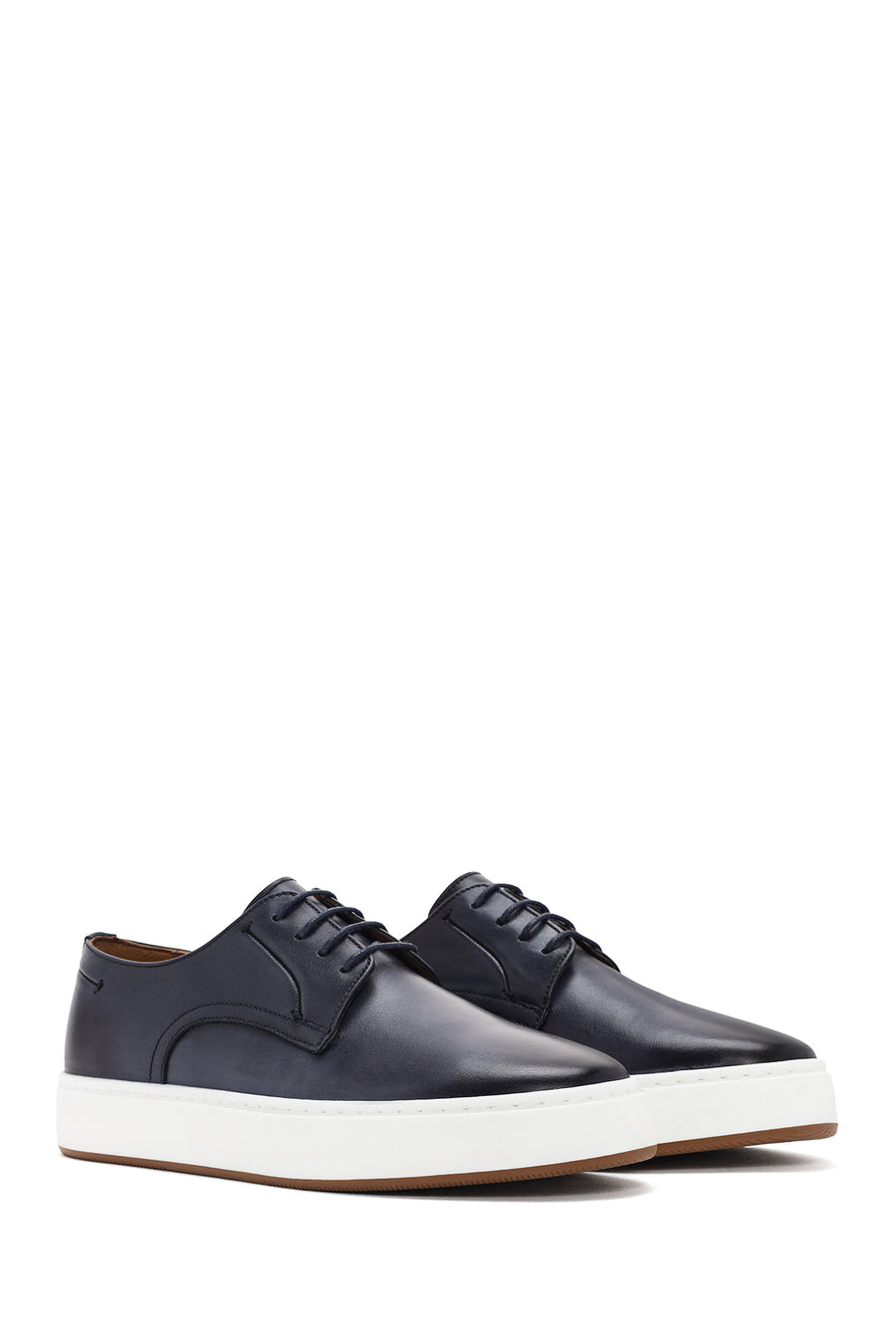 Erkek Lacivert Bağcıklı Deri Sneaker