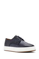 Erkek Lacivert Bağcıklı Deri Sneaker | Derimod