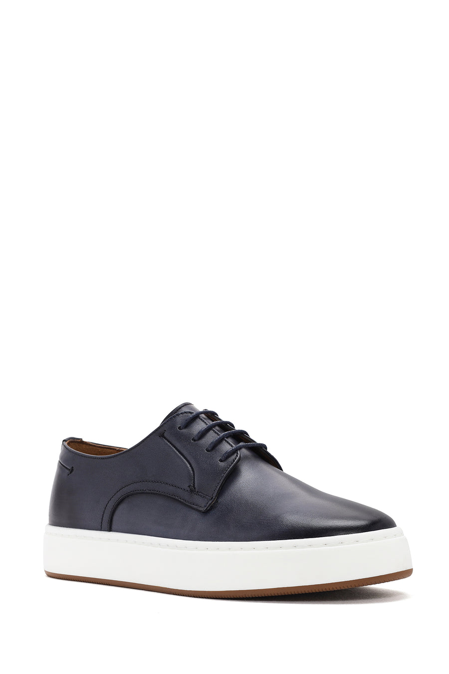 Erkek Lacivert Bağcıklı Deri Sneaker