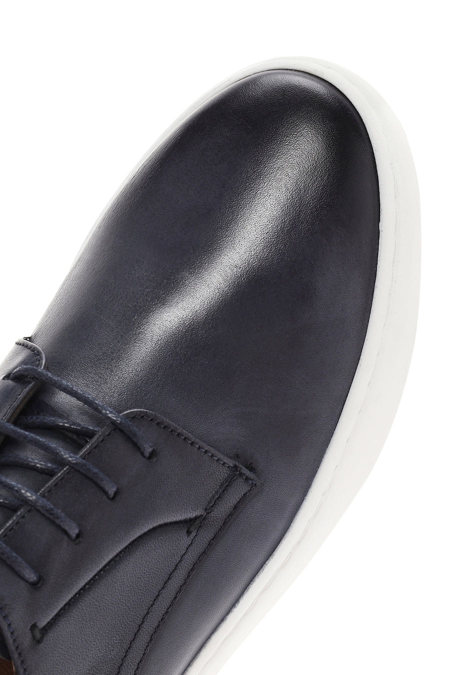 Erkek Lacivert Bağcıklı Deri Sneaker