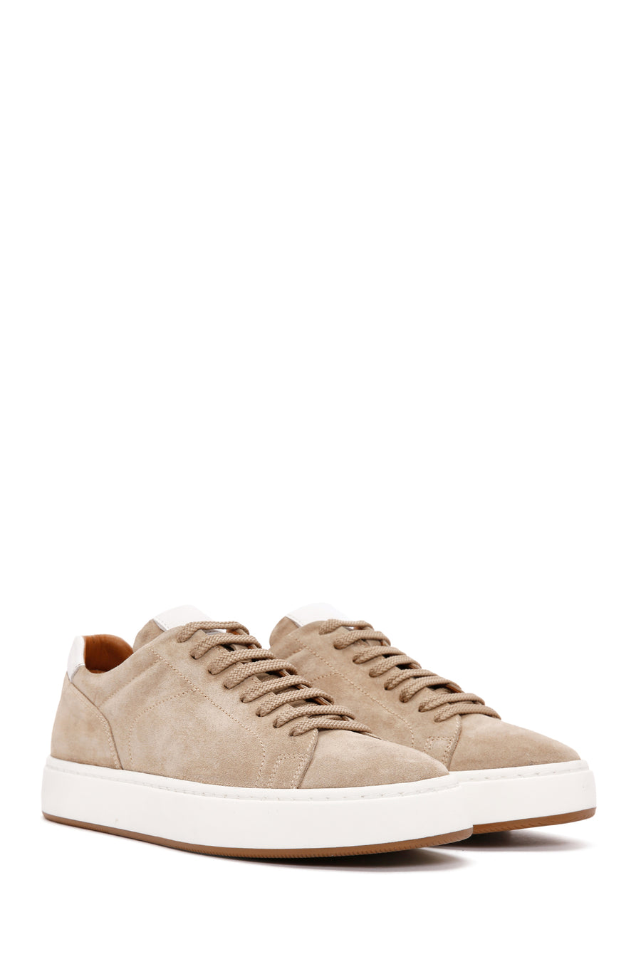 Erkek Bej Bağcıklı Süet Deri Sneaker