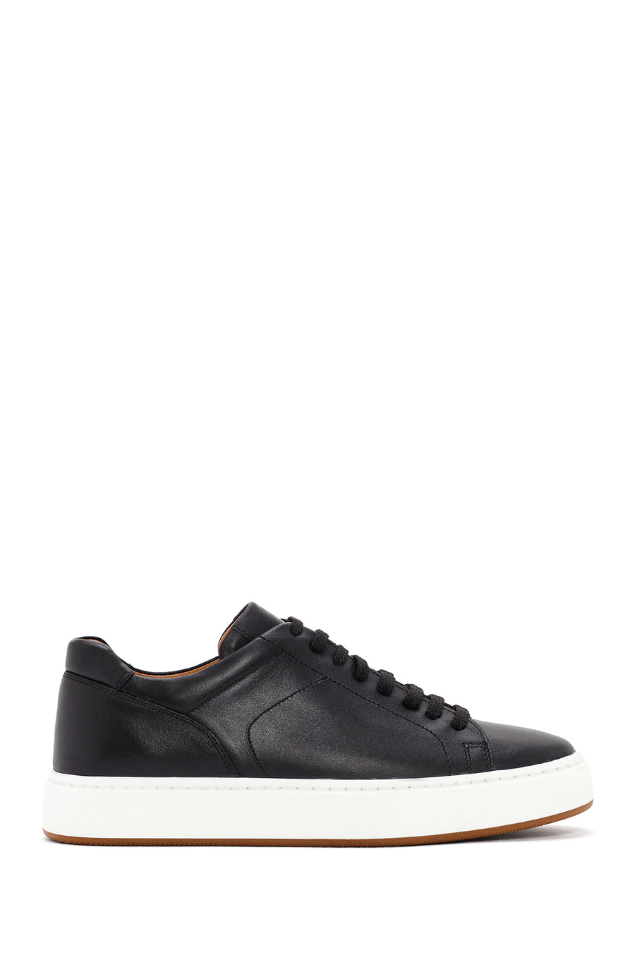 Erkek Siyah Bağcıklı Deri Sneaker