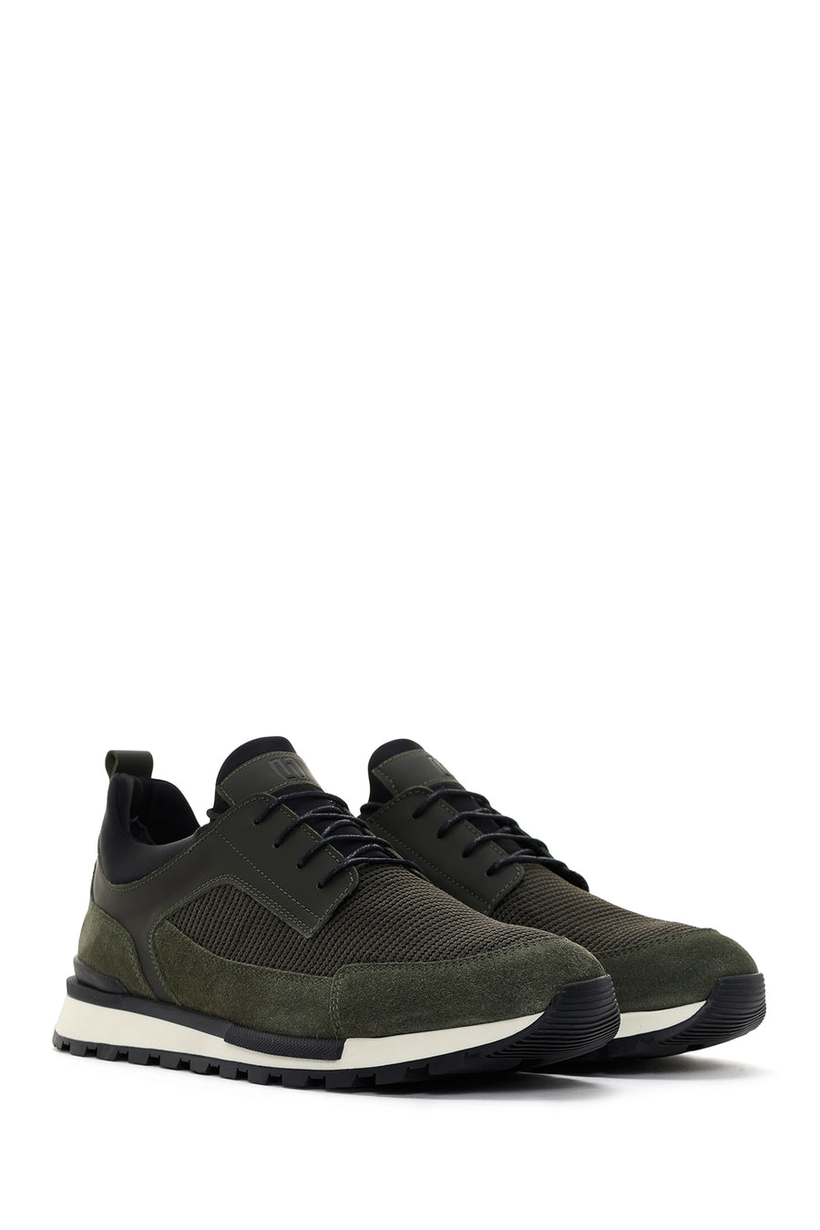 Erkek Haki Bağcıklı Deri Sneaker