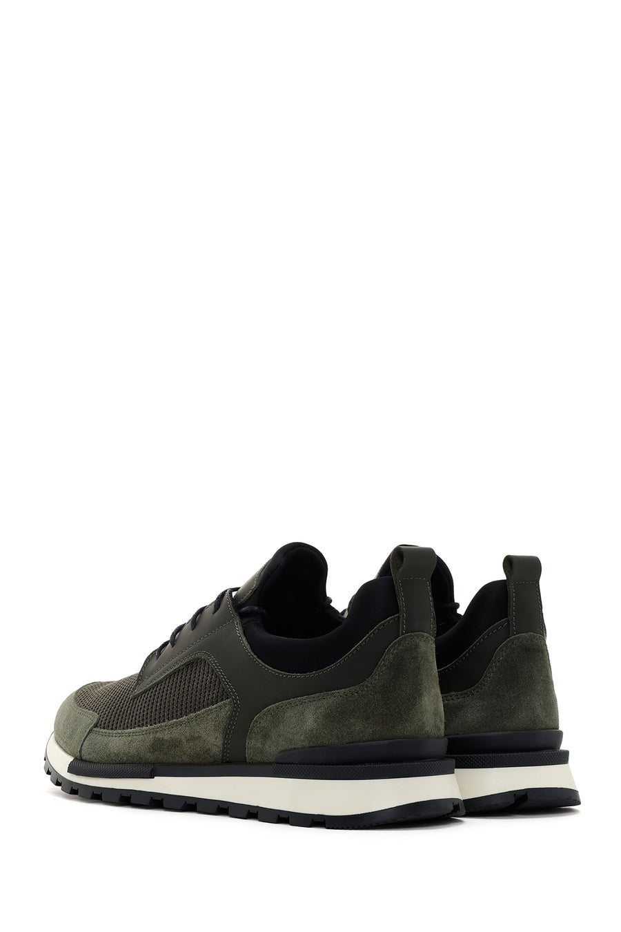 Erkek Haki Bağcıklı Deri Sneaker