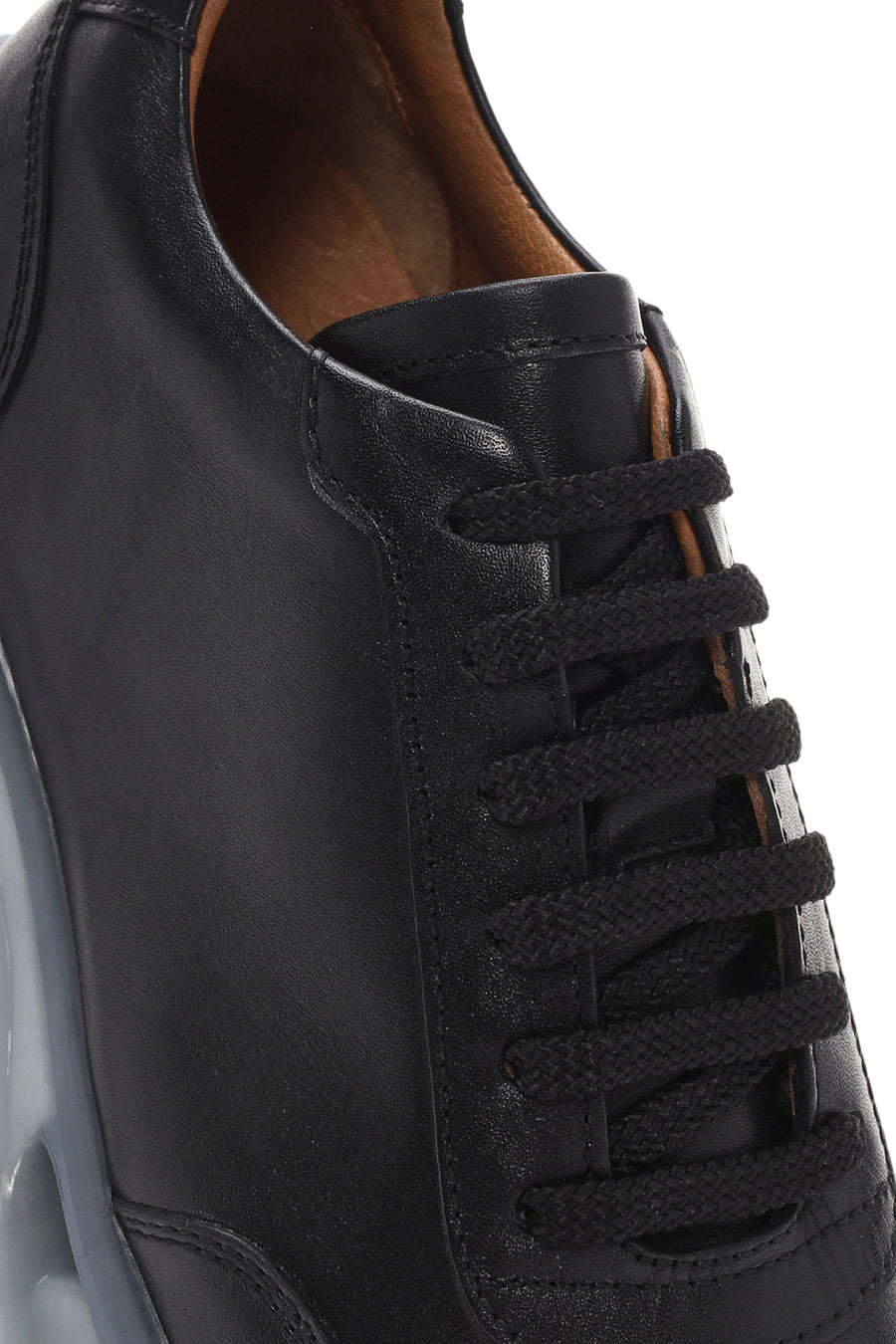 Erkek Siyah Kalın Tabanlı Bağcıklı Deri Sneaker