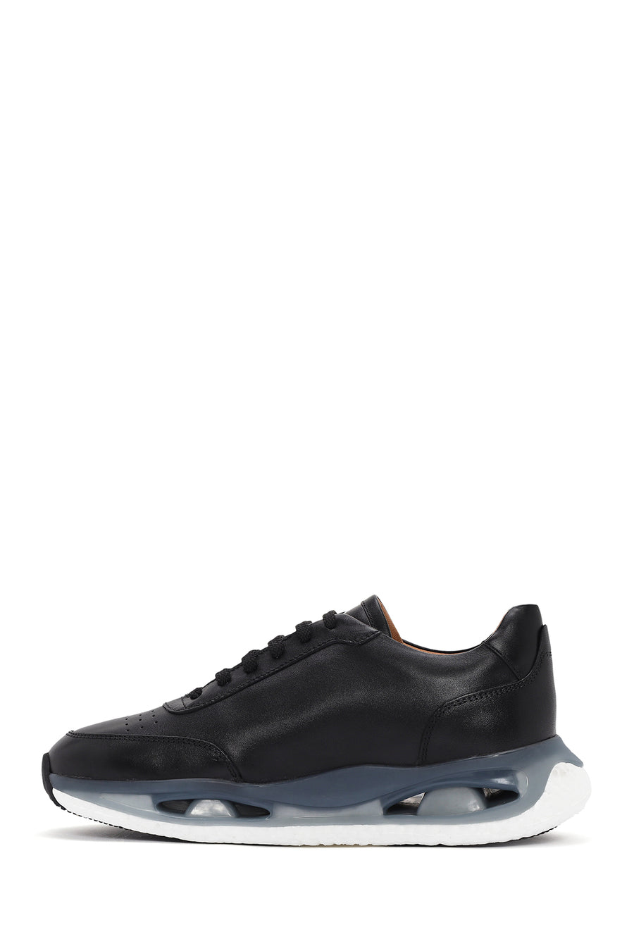 Erkek Siyah Kalın Tabanlı Bağcıklı Deri Sneaker