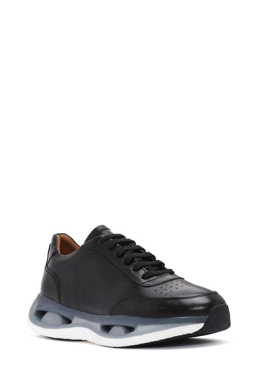 Erkek Siyah Kalın Tabanlı Bağcıklı Deri Sneaker
