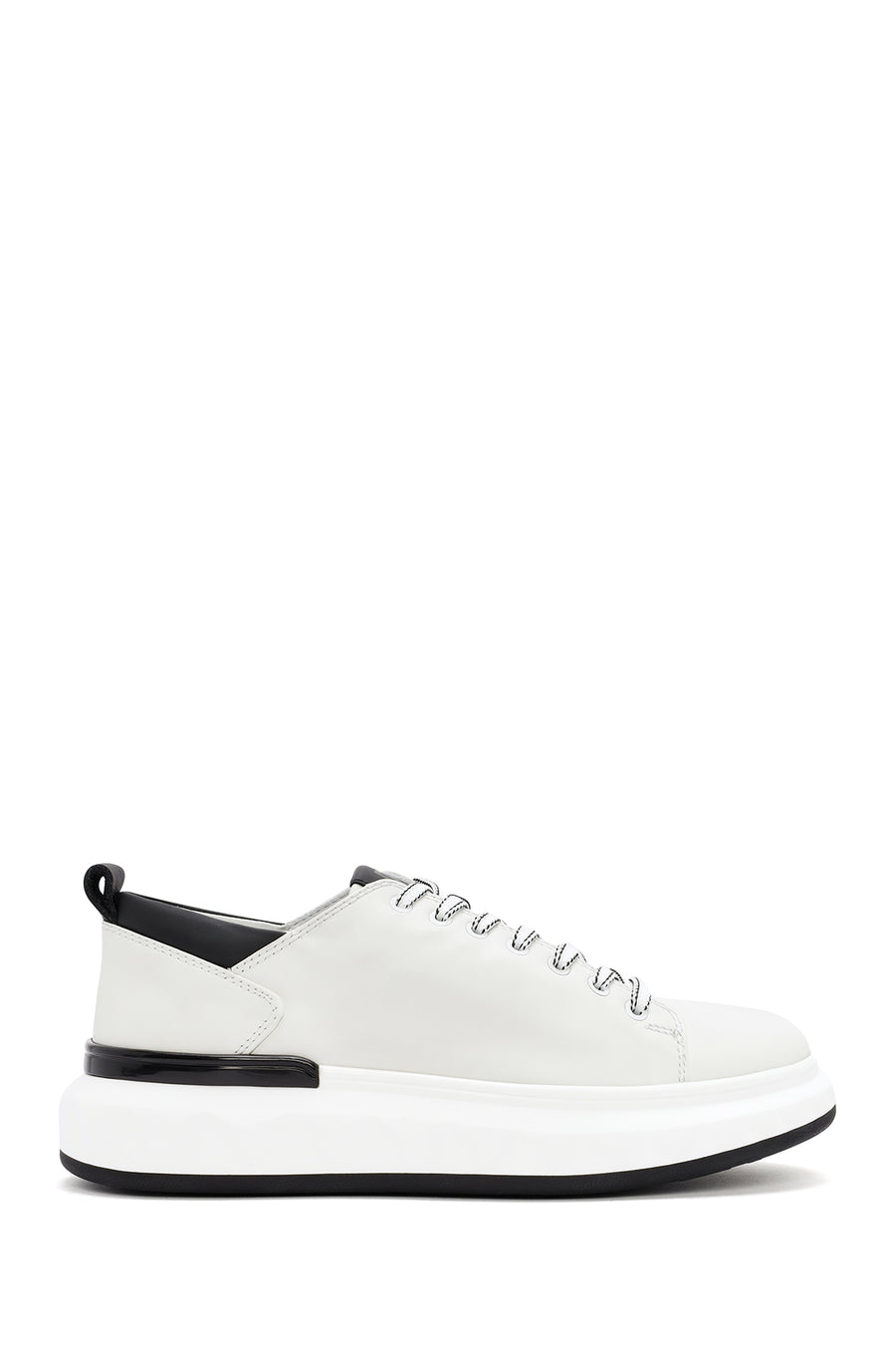 Erkek Beyaz Kalın Tabanlı Bağcıklı Deri Sneaker 24SFD623218 | Derimod