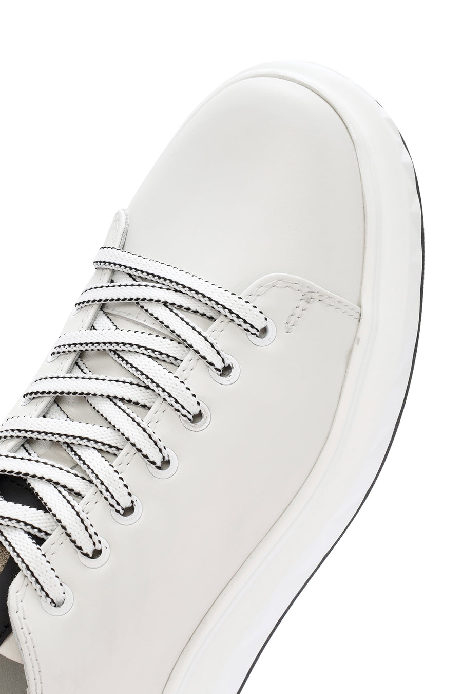 Erkek Beyaz Kalın Tabanlı Bağcıklı Deri Sneaker