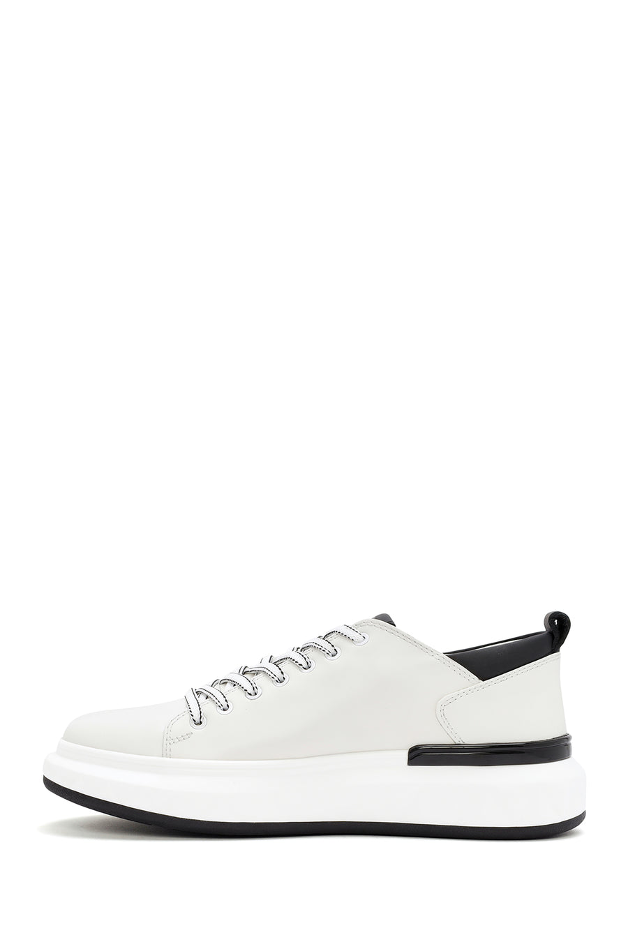 Erkek Beyaz Kalın Tabanlı Bağcıklı Deri Sneaker