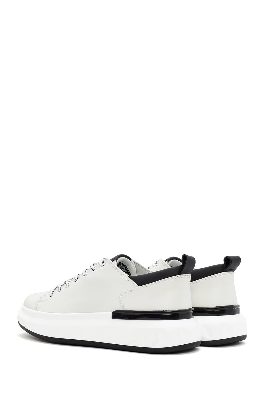 Erkek Beyaz Kalın Tabanlı Bağcıklı Deri Sneaker