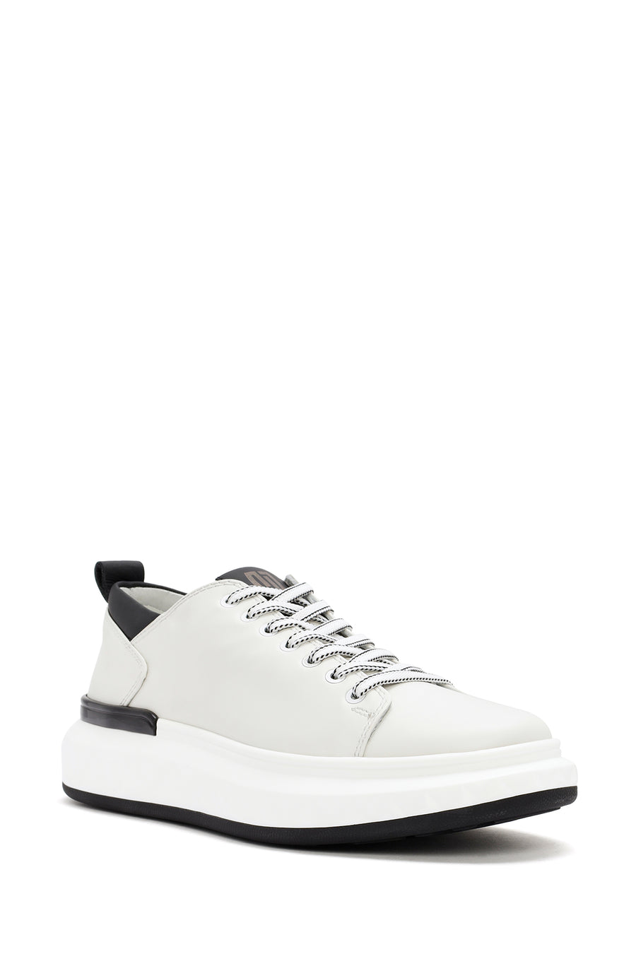 Erkek Beyaz Kalın Tabanlı Bağcıklı Deri Sneaker
