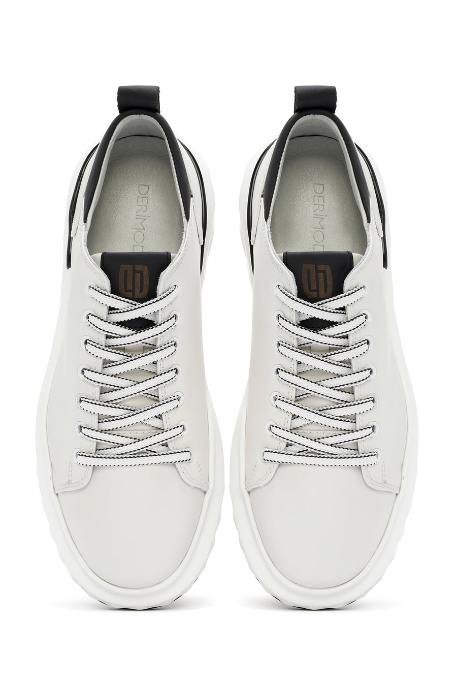 Erkek Beyaz Kalın Tabanlı Bağcıklı Deri Sneaker