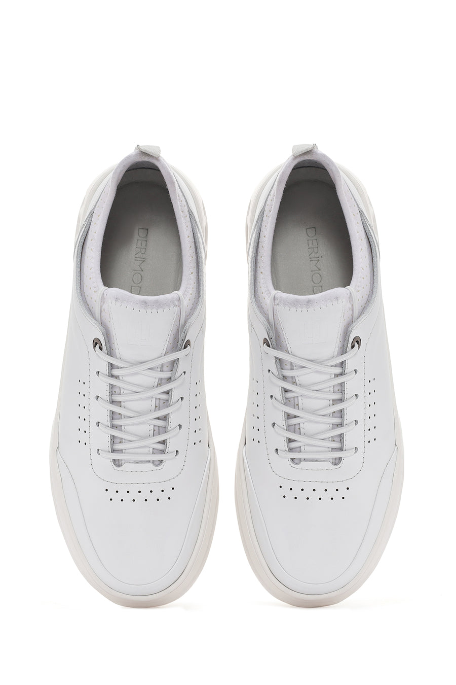 Erkek Beyaz Bağcıklı Deri Sneaker