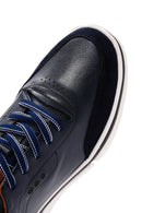 Erkek Lacivert Bağcıklı Kalın Tabanlı Deri Sneaker | Derimod
