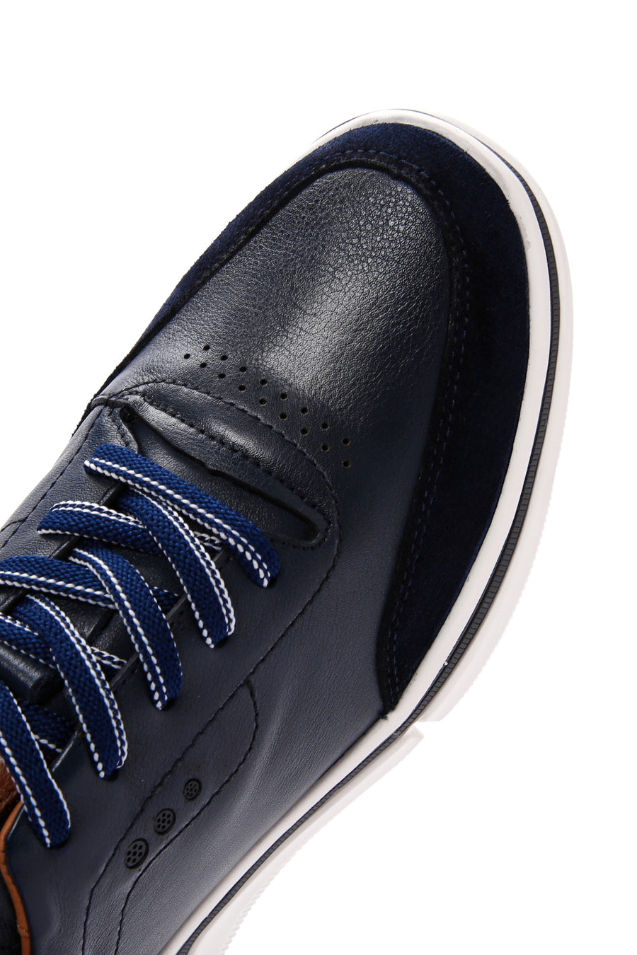 Erkek Lacivert Bağcıklı Kalın Tabanlı Deri Sneaker