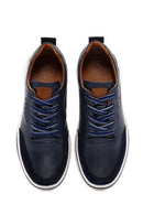 Erkek Lacivert Bağcıklı Kalın Tabanlı Deri Sneaker | Derimod