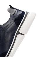 Erkek Lacivert Bağcıklı Kalın Tabanlı Deri Sneaker | Derimod