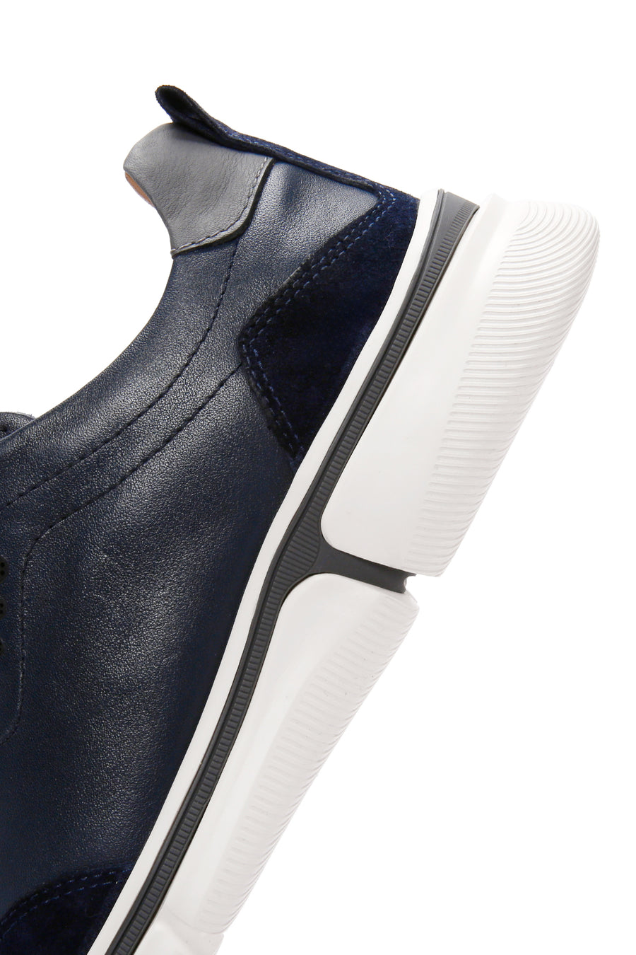 Erkek Lacivert Bağcıklı Kalın Tabanlı Deri Sneaker