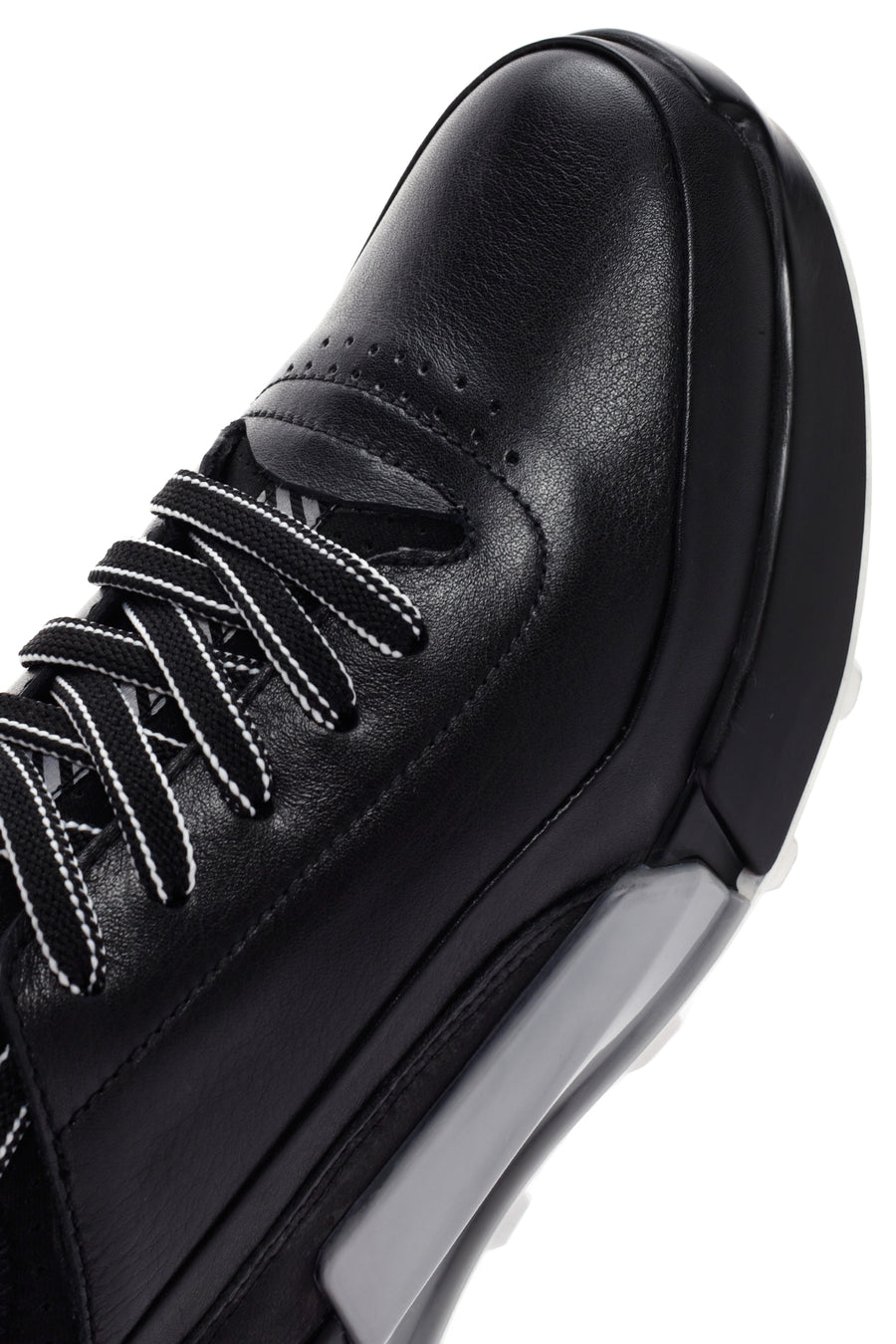 Erkek Siyah Bağcıklı Kalın Tabanlı Deri Sneaker