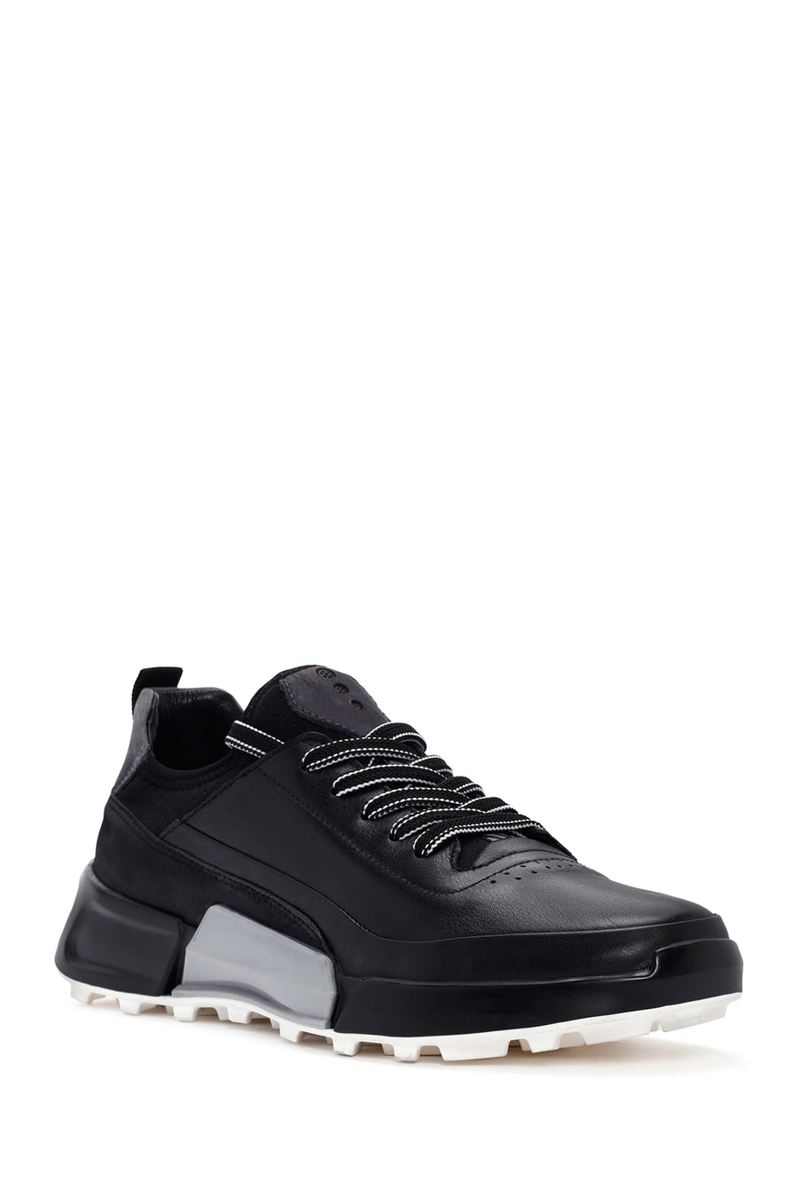Erkek Siyah Bağcıklı Kalın Tabanlı Deri Sneaker