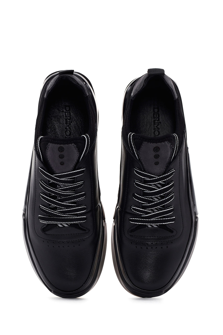 Erkek Siyah Bağcıklı Kalın Tabanlı Deri Sneaker