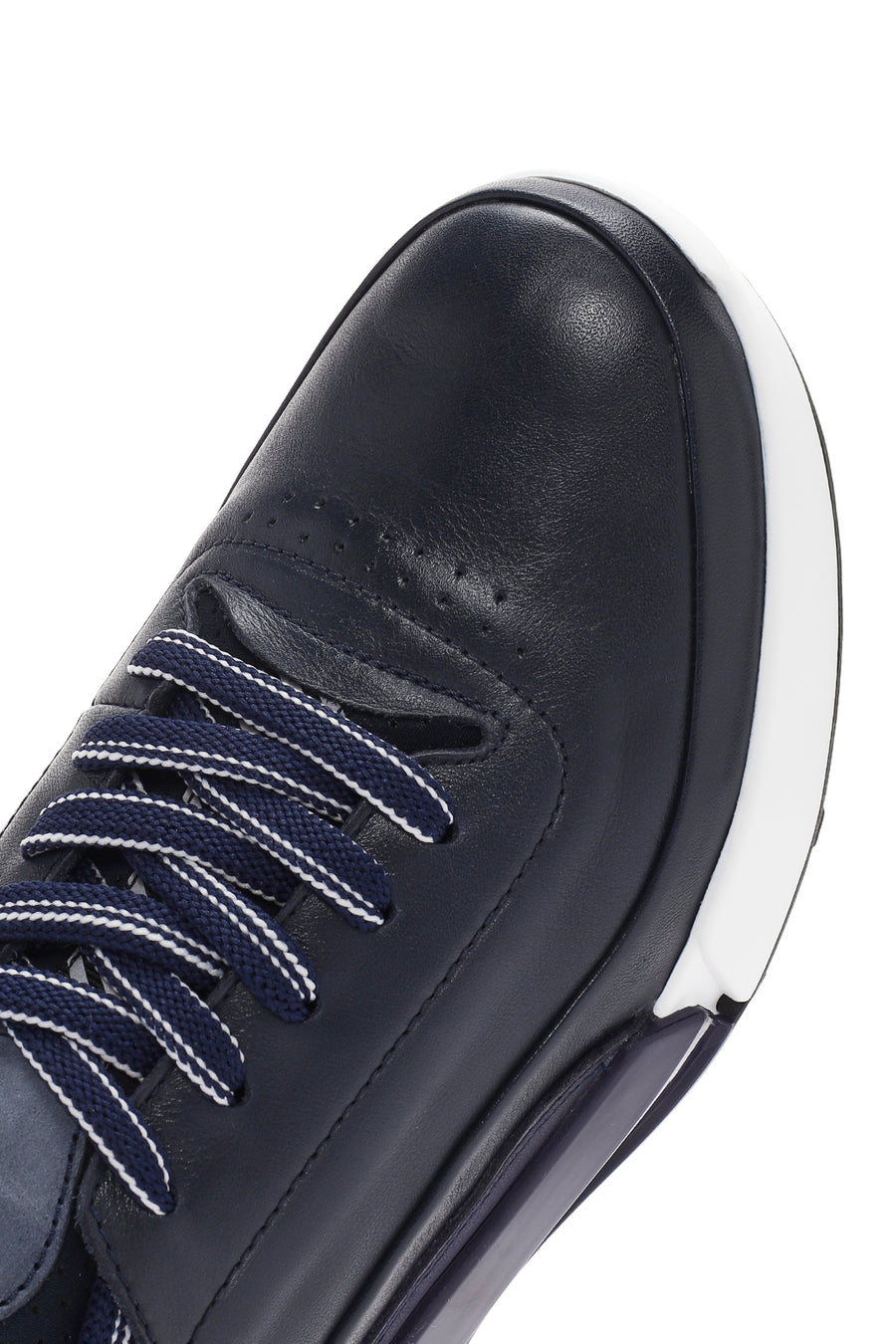 Erkek Lacivert Bağcıklı Kalın Tabanlı Deri Sneaker
