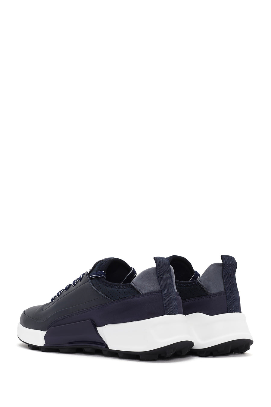 Erkek Lacivert Bağcıklı Kalın Tabanlı Deri Sneaker