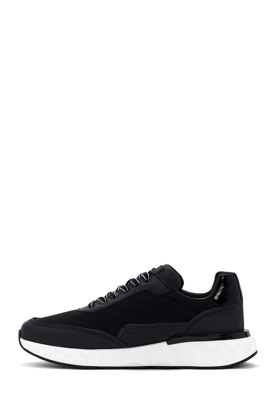 Erkek Siyah Bağcıklı Deri Sneaker