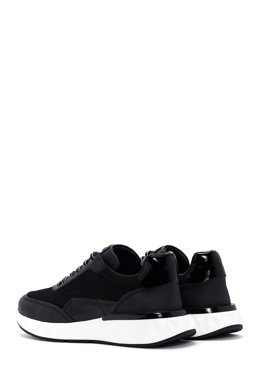 Erkek Siyah Bağcıklı Deri Sneaker