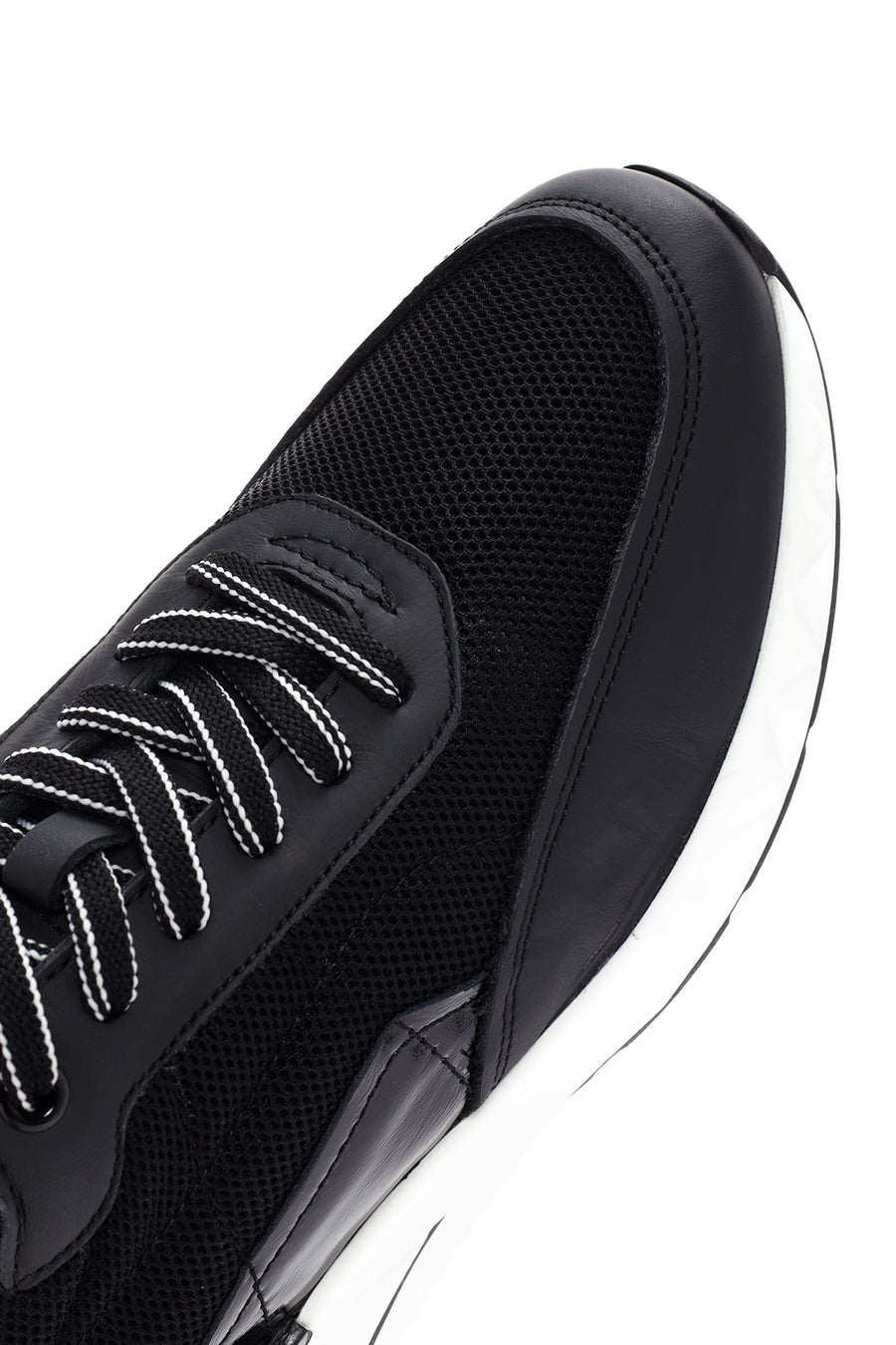 Erkek Siyah Bağcıklı Deri Sneaker