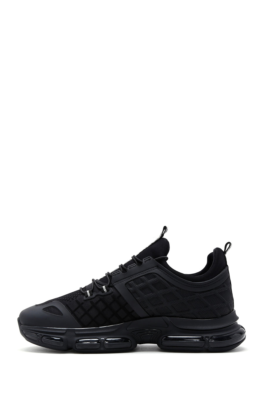 Erkek Siyah Bağcıklı Kalın Tabanlı Deri Sneaker