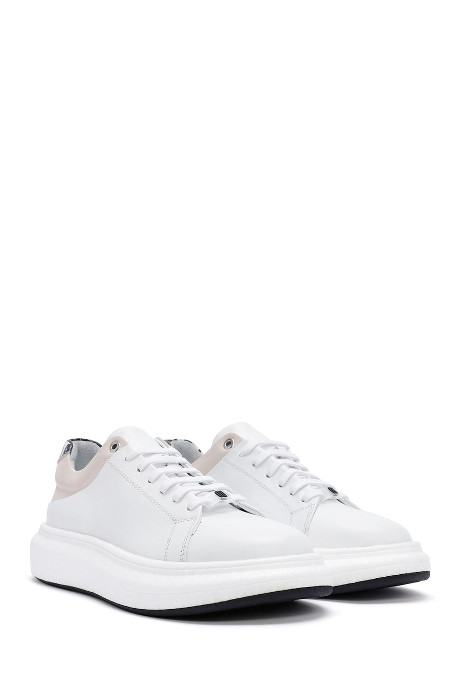 Erkek Beyaz Bağcıklı Deri Sneaker
