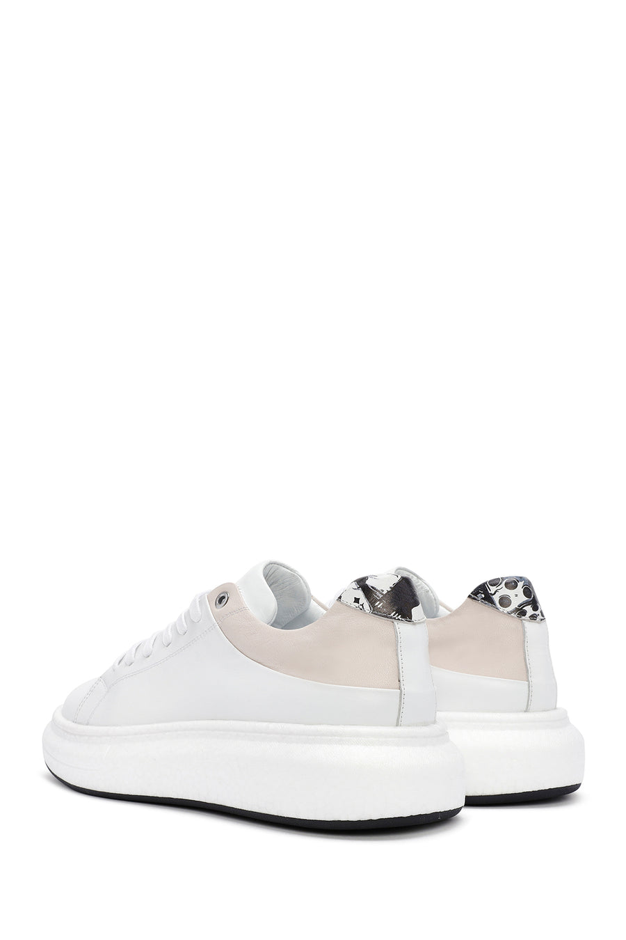 Erkek Beyaz Bağcıklı Deri Sneaker