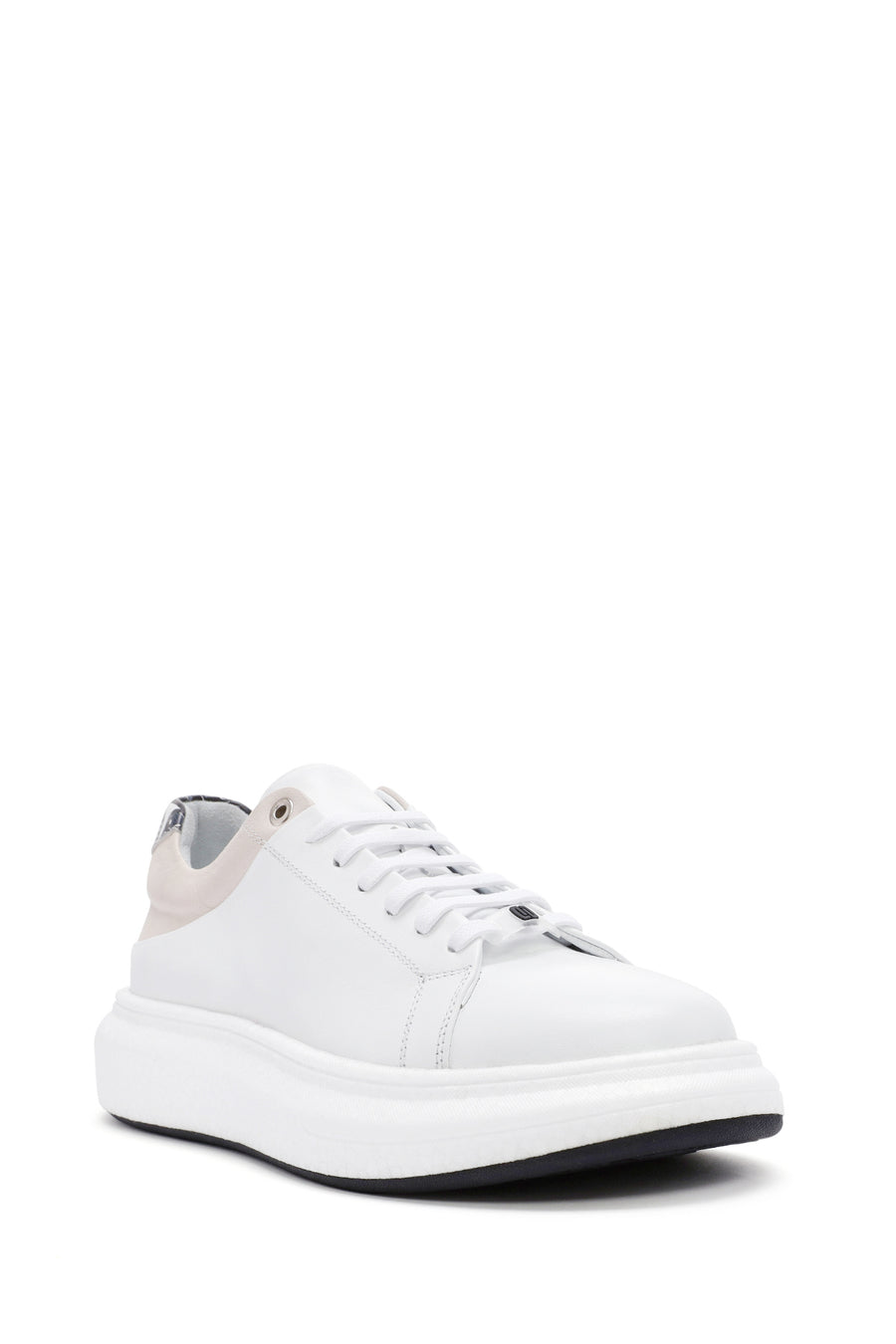 Erkek Beyaz Bağcıklı Deri Sneaker