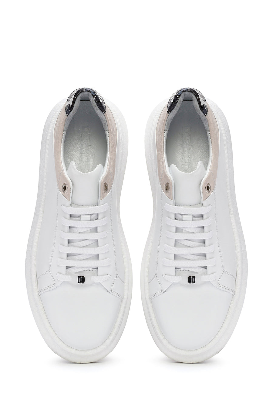 Erkek Beyaz Bağcıklı Deri Sneaker