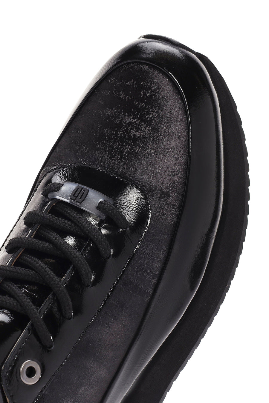 Erkek Siyah Bağcıklı Deri Sneaker