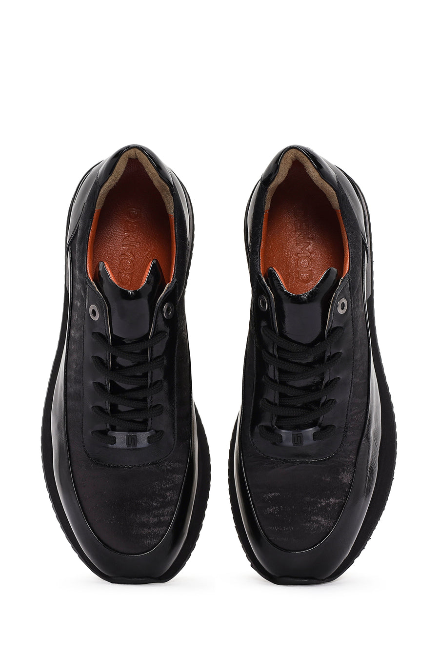 Erkek Siyah Bağcıklı Deri Sneaker