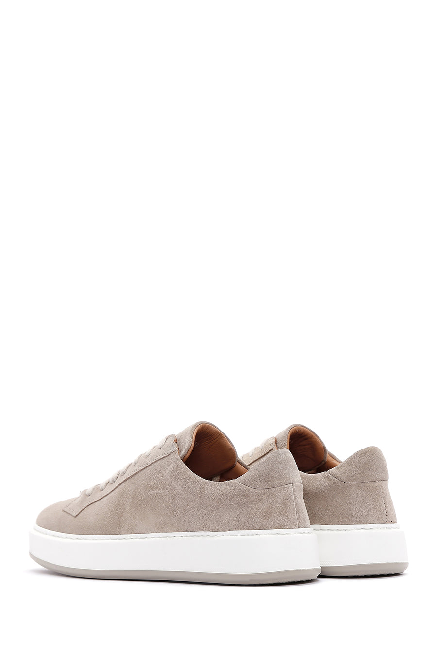 Men's Beige Thick Soled Laced Suede Leather Sneaker