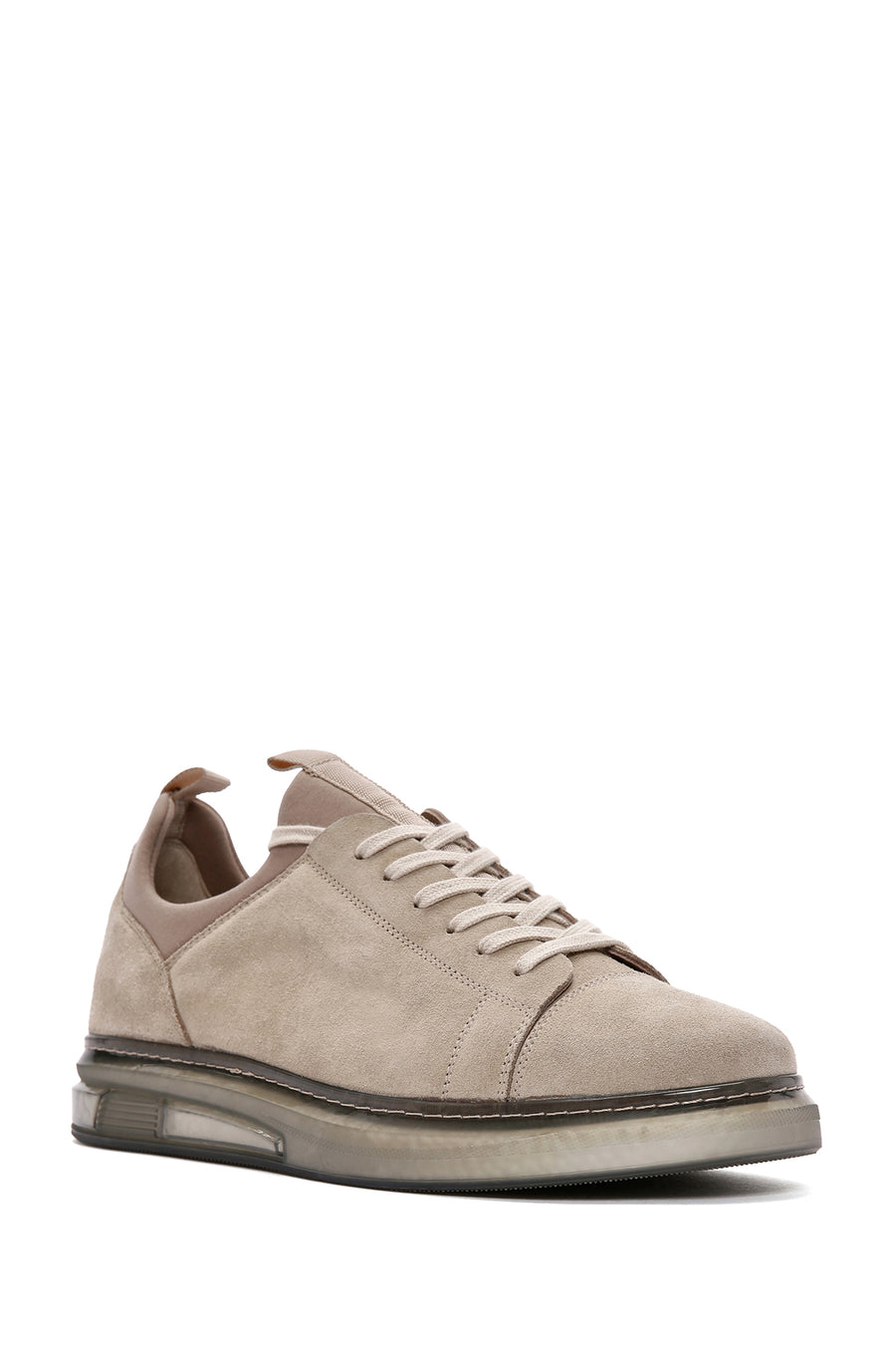 Erkek Bej Bağcıklı Süet Deri Sneaker