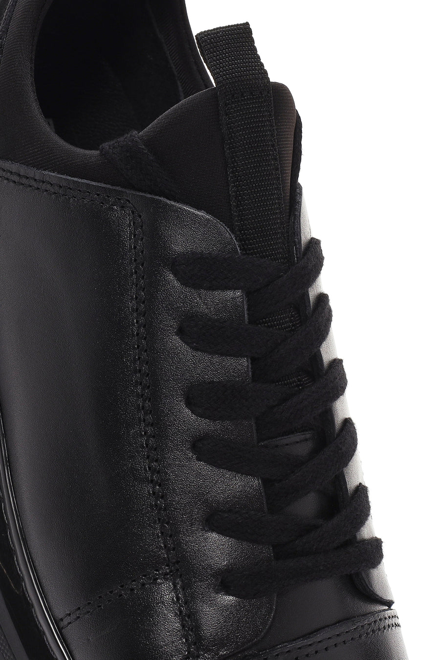 Erkek Siyah Bağcıklı Deri Sneaker